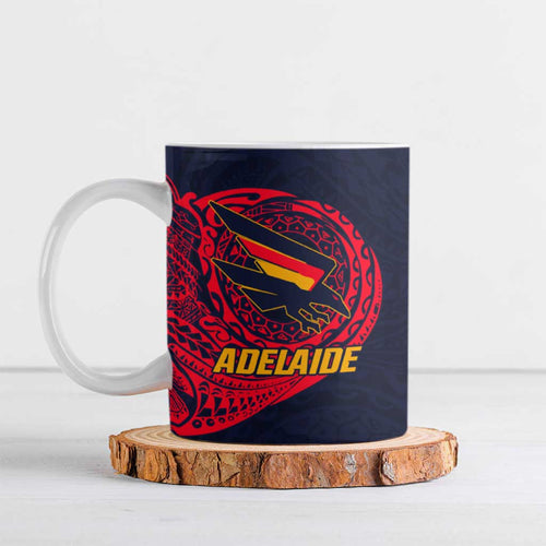 Personalized Adelaide Crows Polynesian Ceramic Mug Tribal Chest and Sleeve Tattoo Heritage Warrior