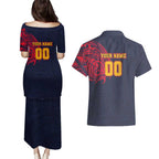 Personalized Adelaide Crows Polynesian Couples Matching Puletasi and Hawaiian Shirt Tribal Chest and Sleeve Tattoo Heritage Warrior