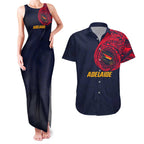 Personalized Adelaide Crows Polynesian Couples Matching Tank Maxi Dress and Hawaiian Shirt Tribal Chest and Sleeve Tattoo Heritage Warrior