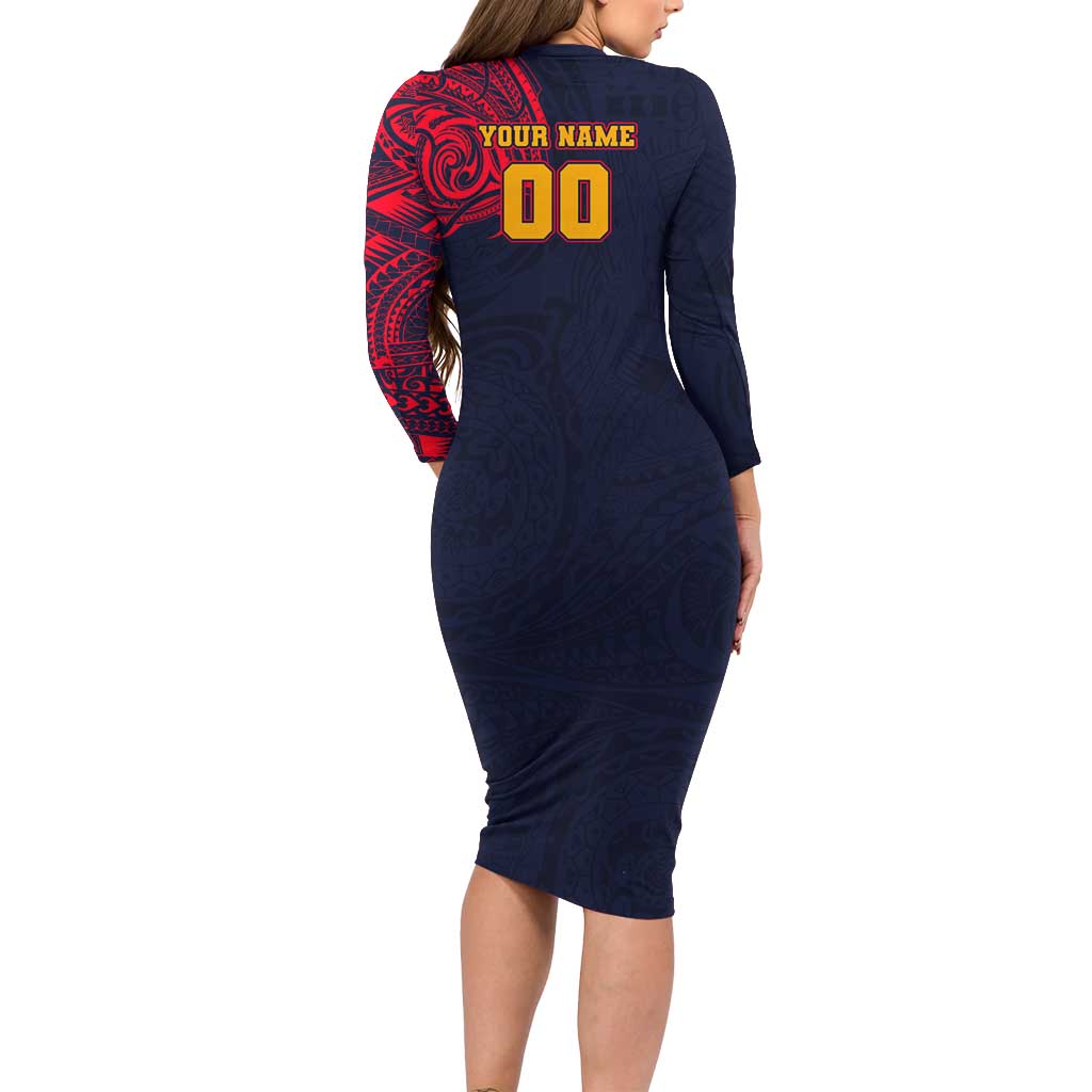 Personalized Adelaide Crows Polynesian Family Matching Long Sleeve Bodycon Dress and Hawaiian Shirt Tribal Chest and Sleeve Tattoo Heritage Warrior