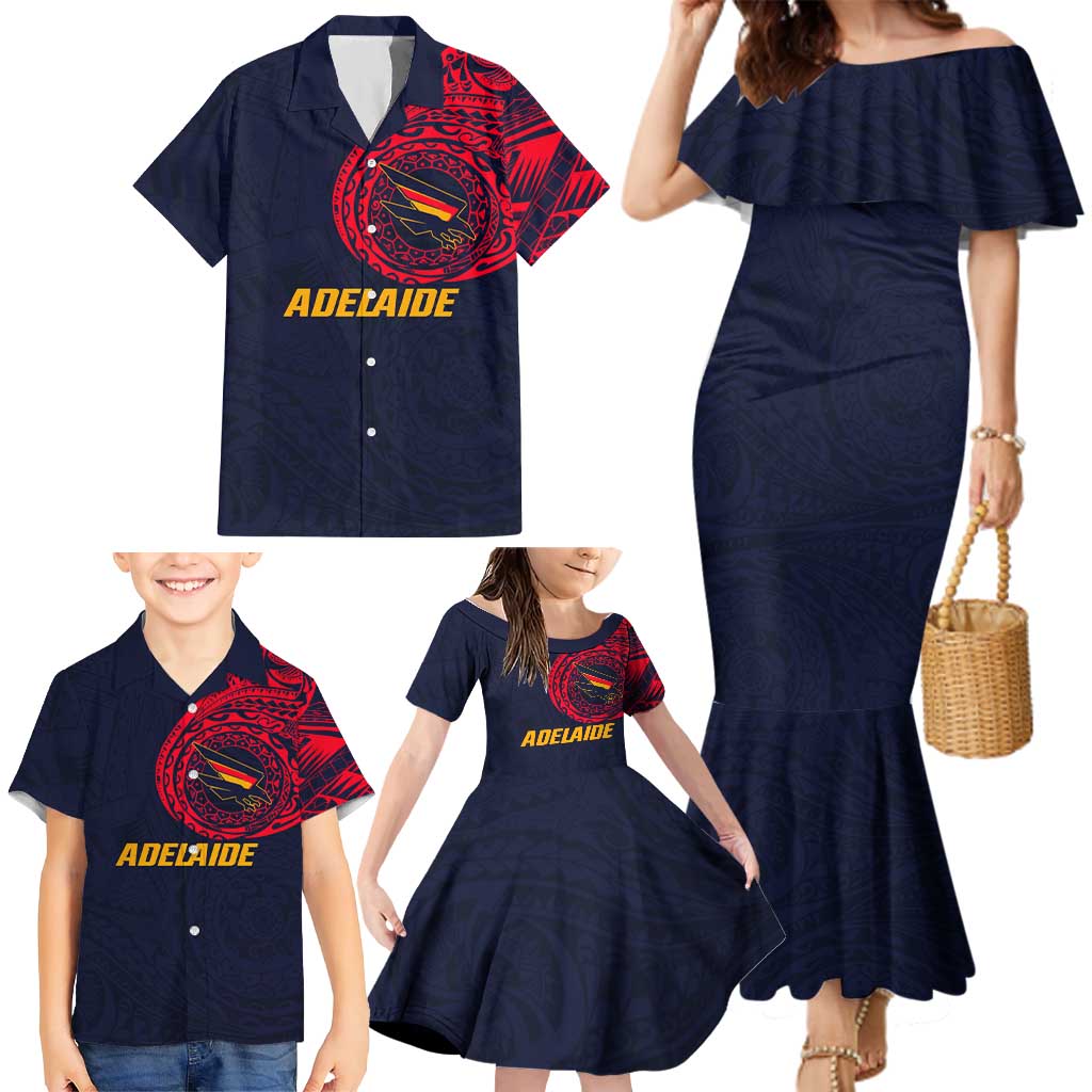 Personalized Adelaide Crows Polynesian Family Matching Mermaid Dress and Hawaiian Shirt Tribal Chest and Sleeve Tattoo Heritage Warrior
