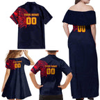 Personalized Adelaide Crows Polynesian Family Matching Off Shoulder Maxi Dress and Hawaiian Shirt Tribal Chest and Sleeve Tattoo Heritage Warrior