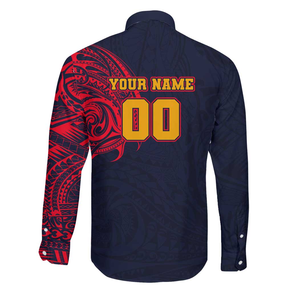 Personalized Adelaide Crows Polynesian Family Matching Off Shoulder Maxi Dress and Hawaiian Shirt Tribal Chest and Sleeve Tattoo Heritage Warrior