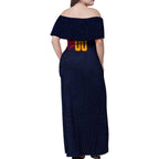 Personalized Adelaide Crows Polynesian Family Matching Off Shoulder Maxi Dress and Hawaiian Shirt Tribal Chest and Sleeve Tattoo Heritage Warrior