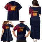 Personalized Adelaide Crows Polynesian Family Matching Puletasi and Hawaiian Shirt Tribal Chest and Sleeve Tattoo Heritage Warrior