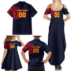 Personalized Adelaide Crows Polynesian Family Matching Summer Maxi Dress and Hawaiian Shirt Tribal Chest and Sleeve Tattoo Heritage Warrior