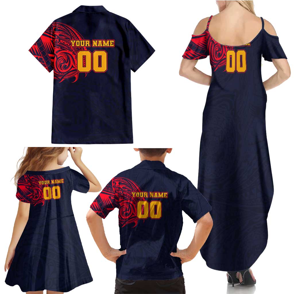 Personalized Adelaide Crows Polynesian Family Matching Summer Maxi Dress and Hawaiian Shirt Tribal Chest and Sleeve Tattoo Heritage Warrior