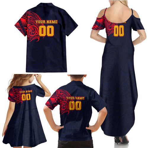 Personalized Adelaide Crows Polynesian Family Matching Summer Maxi Dress and Hawaiian Shirt Tribal Chest and Sleeve Tattoo Heritage Warrior