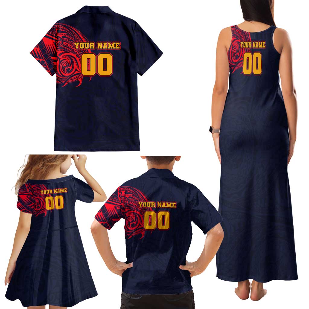 Personalized Adelaide Crows Polynesian Family Matching Tank Maxi Dress and Hawaiian Shirt Tribal Chest and Sleeve Tattoo Heritage Warrior