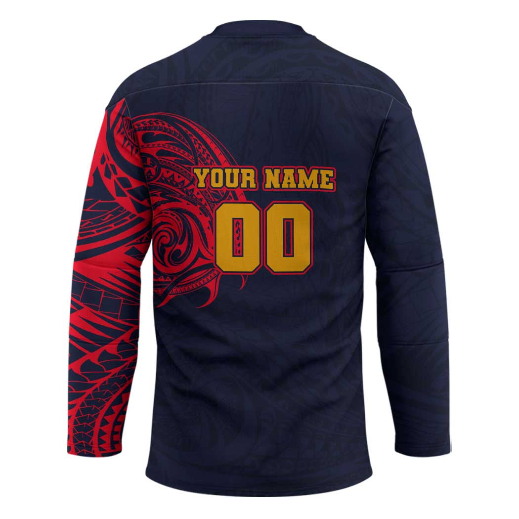 Personalized Adelaide Crows Polynesian Hockey Jersey Tribal Chest and Sleeve Tattoo Heritage Warrior