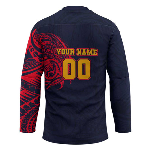 Personalized Adelaide Crows Polynesian Hockey Jersey Tribal Chest and Sleeve Tattoo Heritage Warrior