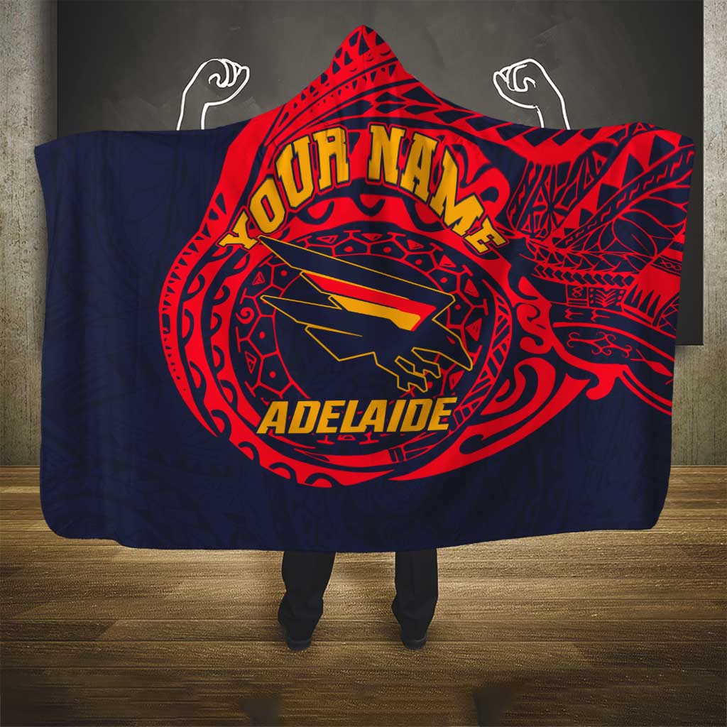 Personalized Adelaide Crows Polynesian Hooded Blanket Tribal Chest and Sleeve Tattoo Heritage Warrior