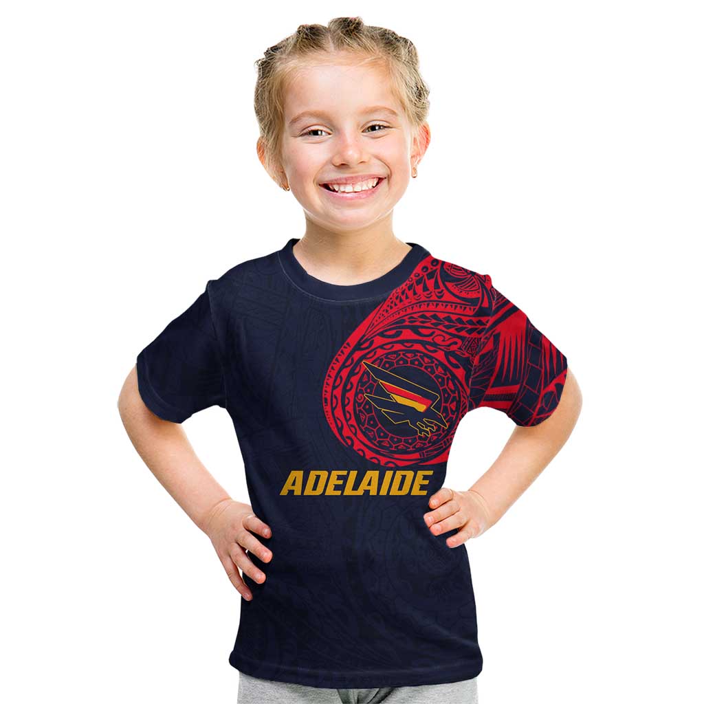 Personalized Adelaide Crows Polynesian Kid T Shirt Tribal Chest and Sleeve Tattoo Heritage Warrior