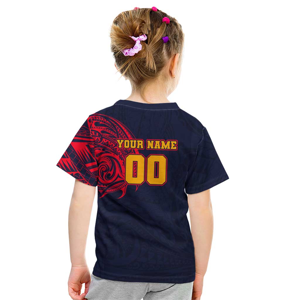 Personalized Adelaide Crows Polynesian Kid T Shirt Tribal Chest and Sleeve Tattoo Heritage Warrior