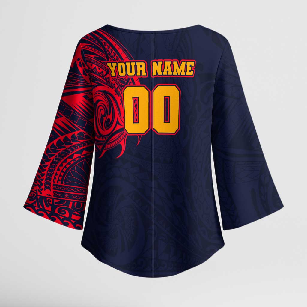 Personalized Adelaide Crows Polynesian Kimono Sleeve Blouse Tribal Chest and Sleeve Tattoo Heritage Warrior