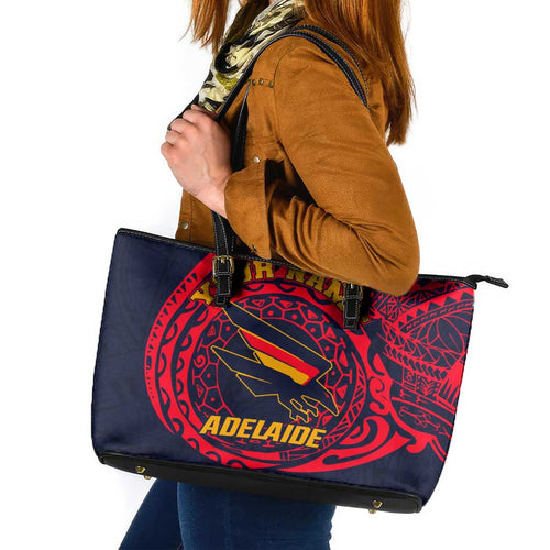 Personalized Adelaide Crows Polynesian Leather Tote Bag Tribal Chest and Sleeve Tattoo Heritage Warrior