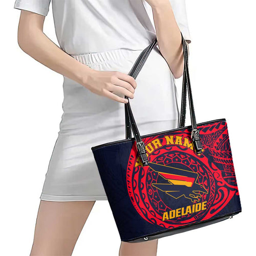 Personalized Adelaide Crows Polynesian Leather Tote Bag Tribal Chest and Sleeve Tattoo Heritage Warrior