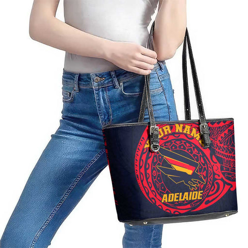 Personalized Adelaide Crows Polynesian Leather Tote Bag Tribal Chest and Sleeve Tattoo Heritage Warrior