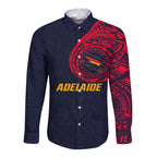 Personalized Adelaide Crows Polynesian Long Sleeve Button Shirt Tribal Chest and Sleeve Tattoo Heritage Warrior