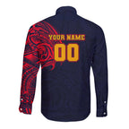 Personalized Adelaide Crows Polynesian Long Sleeve Button Shirt Tribal Chest and Sleeve Tattoo Heritage Warrior