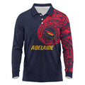 Personalized Adelaide Crows Polynesian Long Sleeve Polo Shirt Tribal Chest and Sleeve Tattoo Heritage Warrior