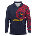 Personalized Adelaide Crows Polynesian Long Sleeve Polo Shirt Tribal Chest and Sleeve Tattoo Heritage Warrior