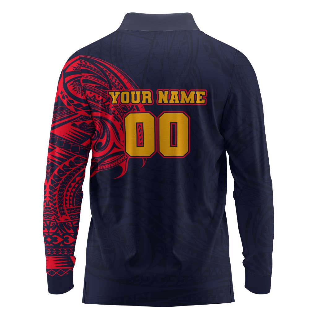Personalized Adelaide Crows Polynesian Long Sleeve Polo Shirt Tribal Chest and Sleeve Tattoo Heritage Warrior