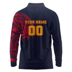 Personalized Adelaide Crows Polynesian Long Sleeve Polo Shirt Tribal Chest and Sleeve Tattoo Heritage Warrior