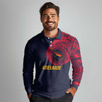 Personalized Adelaide Crows Polynesian Long Sleeve Polo Shirt Tribal Chest and Sleeve Tattoo Heritage Warrior