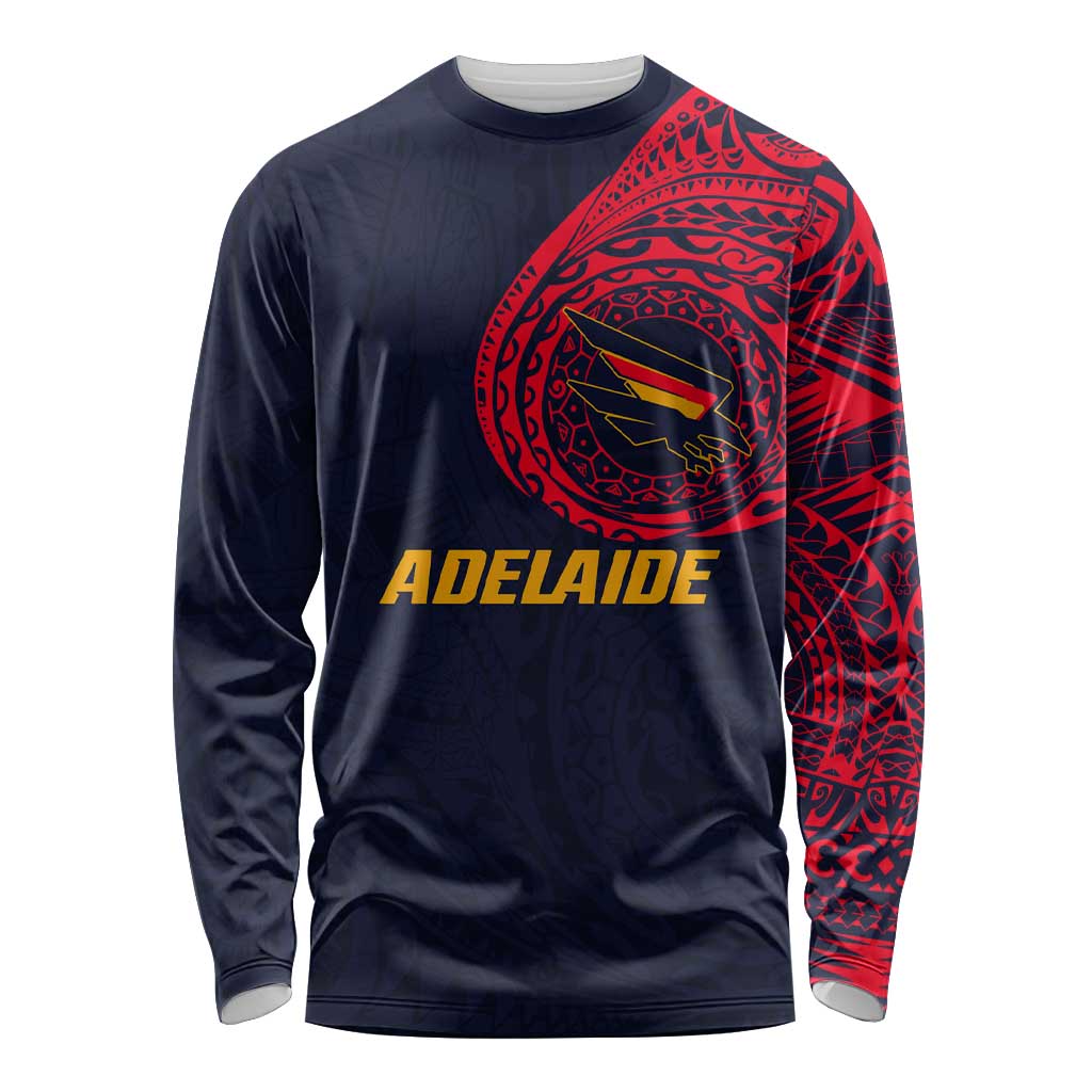 Personalized Adelaide Crows Polynesian Long Sleeve Shirt Tribal Chest and Sleeve Tattoo Heritage Warrior