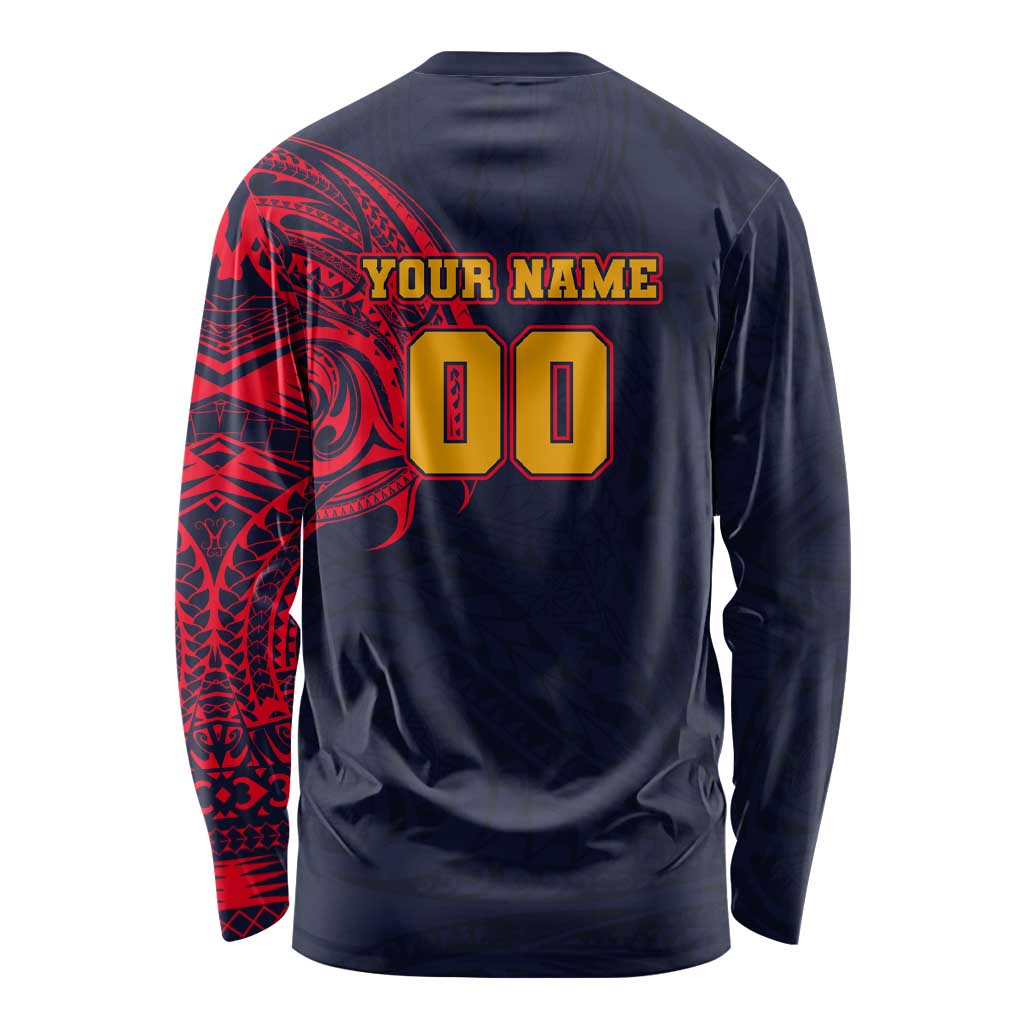 Personalized Adelaide Crows Polynesian Long Sleeve Shirt Tribal Chest and Sleeve Tattoo Heritage Warrior