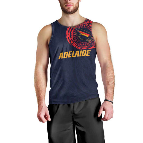Personalized Adelaide Crows Polynesian Men Tank Top Tribal Chest and Sleeve Tattoo Heritage Warrior