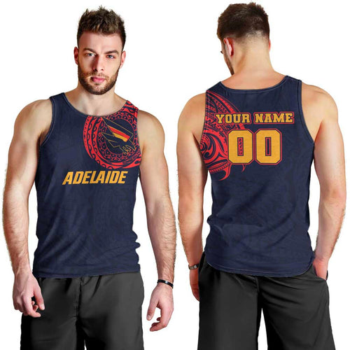 Personalized Adelaide Crows Polynesian Men Tank Top Tribal Chest and Sleeve Tattoo Heritage Warrior
