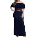 Personalized Adelaide Crows Polynesian Off Shoulder Maxi Dress Tribal Chest and Sleeve Tattoo Heritage Warrior