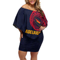 Personalized Adelaide Crows Polynesian Off Shoulder Short Dress Tribal Chest and Sleeve Tattoo Heritage Warrior