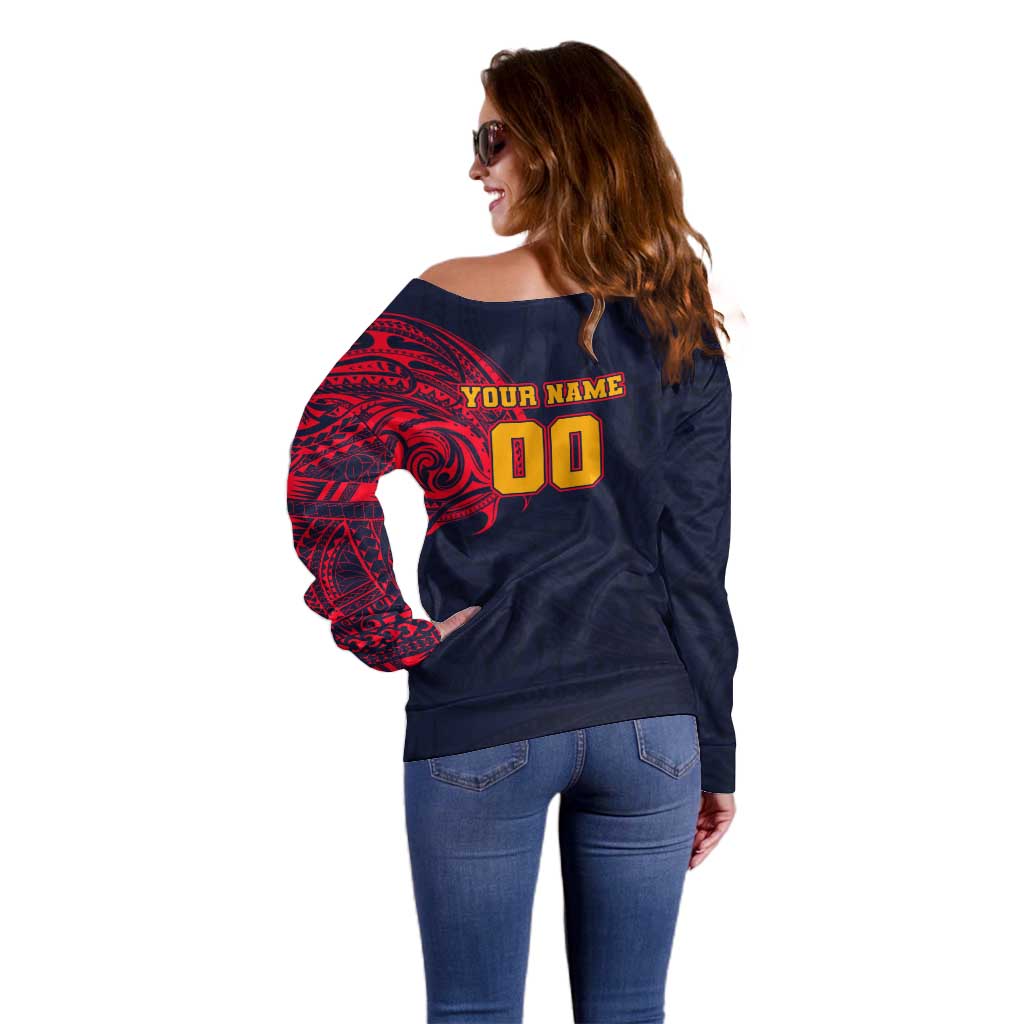Personalized Adelaide Crows Polynesian Off Shoulder Sweater Tribal Chest and Sleeve Tattoo Heritage Warrior