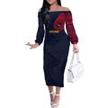Personalized Adelaide Crows Polynesian Off The Shoulder Long Sleeve Dress Tribal Chest and Sleeve Tattoo Heritage Warrior