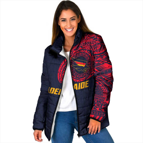 Personalized Adelaide Crows Polynesian Padded Jacket Tribal Chest and Sleeve Tattoo Heritage Warrior