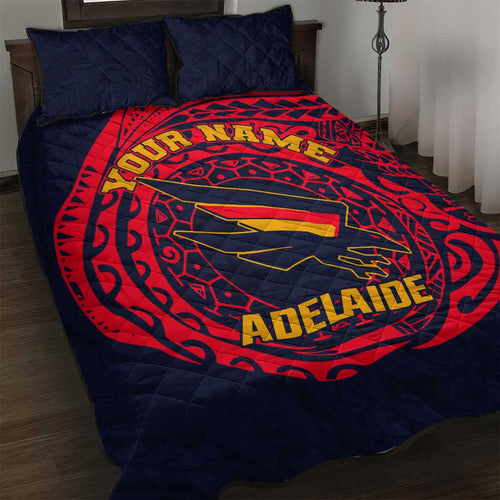 Personalized Adelaide Crows Polynesian Quilt Bed Set Tribal Chest and Sleeve Tattoo Heritage Warrior