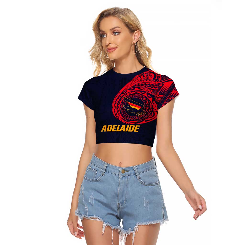 Personalized Adelaide Crows Polynesian Raglan Cropped T Shirt Tribal Chest and Sleeve Tattoo Heritage Warrior