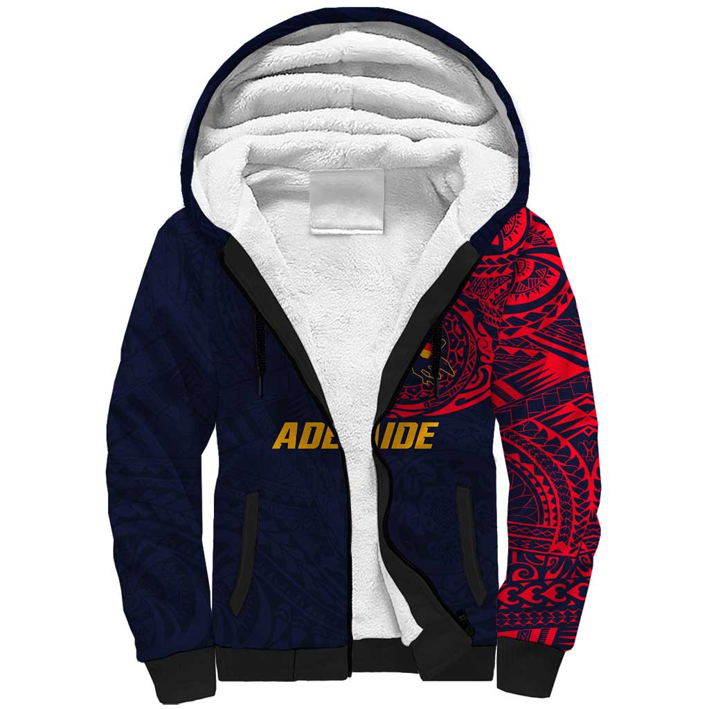 Personalized Adelaide Crows Polynesian Sherpa Hoodie Tribal Chest and Sleeve Tattoo Heritage Warrior