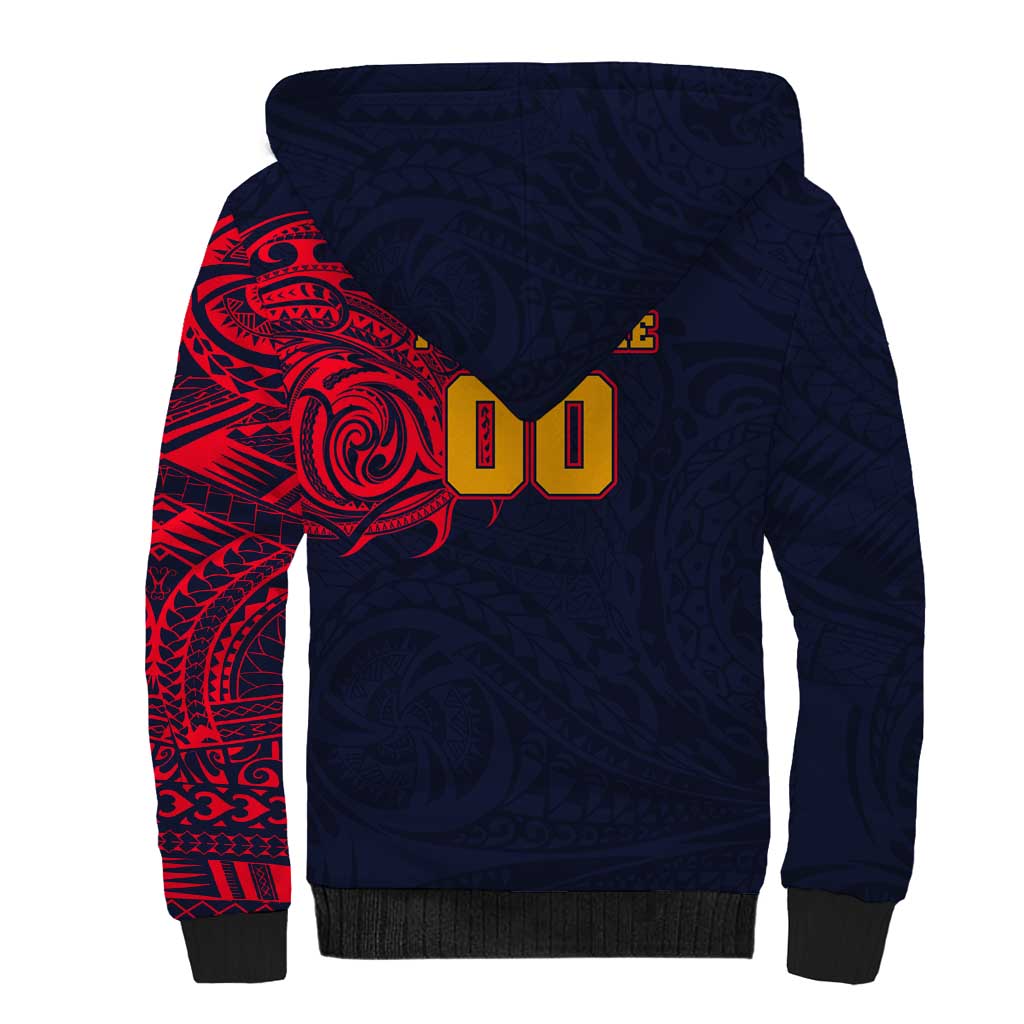 Personalized Adelaide Crows Polynesian Sherpa Hoodie Tribal Chest and Sleeve Tattoo Heritage Warrior