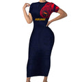 Personalized Adelaide Crows Polynesian Short Sleeve Bodycon Dress Tribal Chest and Sleeve Tattoo Heritage Warrior
