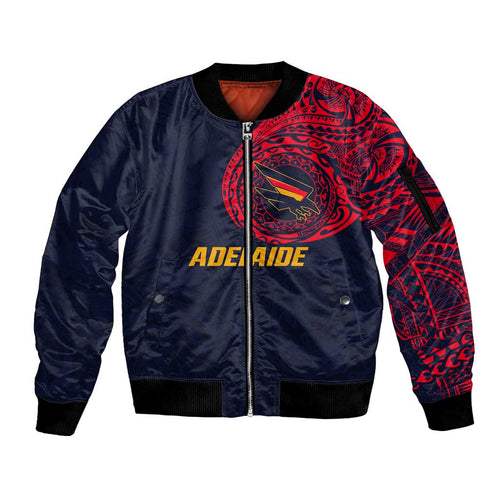 Personalized Adelaide Crows Polynesian Sleeve Zip Bomber Jacket Tribal Chest and Sleeve Tattoo Heritage Warrior