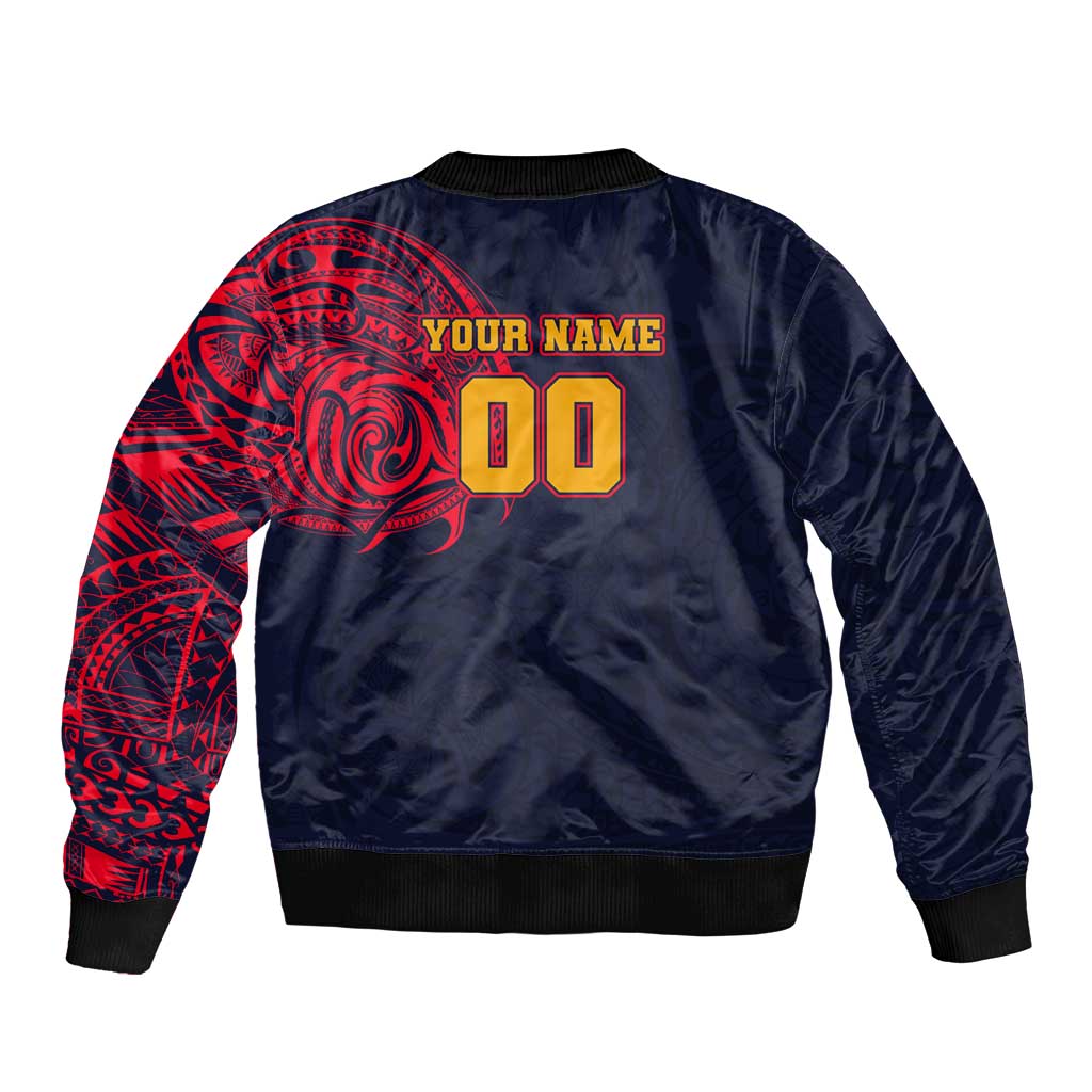 Personalized Adelaide Crows Polynesian Sleeve Zip Bomber Jacket Tribal Chest and Sleeve Tattoo Heritage Warrior