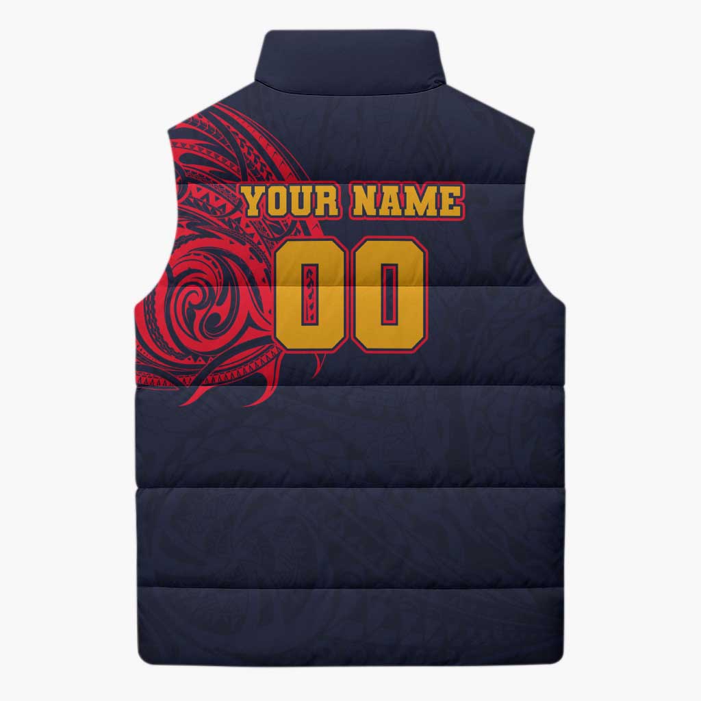 Personalized Adelaide Crows Polynesian Sleeveless Puffer Jacket Tribal Chest and Sleeve Tattoo Heritage Warrior