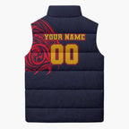 Personalized Adelaide Crows Polynesian Sleeveless Puffer Jacket Tribal Chest and Sleeve Tattoo Heritage Warrior