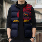 Personalized Adelaide Crows Polynesian Sleeveless Puffer Jacket Tribal Chest and Sleeve Tattoo Heritage Warrior