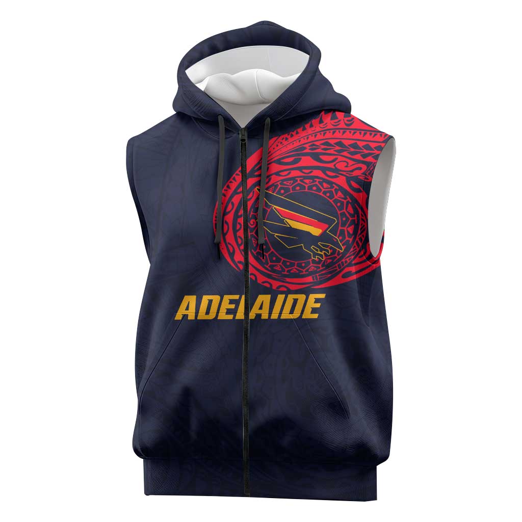 Personalized Adelaide Crows Polynesian Sleeveless Zip Hoodie Tribal Chest and Sleeve Tattoo Heritage Warrior