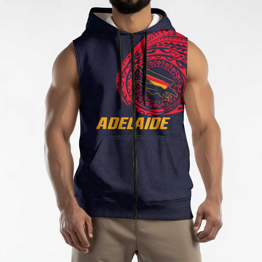 Personalized Adelaide Crows Polynesian Sleeveless Zip Hoodie Tribal Chest and Sleeve Tattoo Heritage Warrior